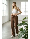 Sheenza Kadın Kahverengi Relax Fit Eşofman Altı – Geniş Paça