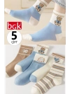 5 Çift Kadın Mavi Bej Bear Desenli Çorap