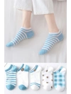5 Çift Kadın Turkuaz Bear Desenli Kısa Çorap