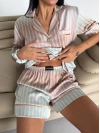 Sheenza Saten Çizgili Kısa Kollu Şortlu Pijama Takımı – Çok Renkli