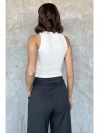 Taş İşlemeli Fitilli Beyaz Crop Atlet