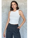 Taş İşlemeli Fitilli Beyaz Crop Atlet