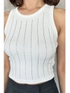 Taş İşlemeli Fitilli Beyaz Crop Atlet