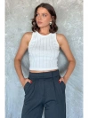 Taş İşlemeli Fitilli Beyaz Crop Atlet