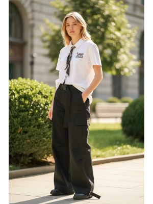 Sheenza Nakış Detaylı Beyaz Polo Yaka Kadın Tişört