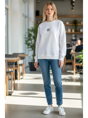 Sheenza Kadın Beyaz Bisiklet Yaka Sweatshirt