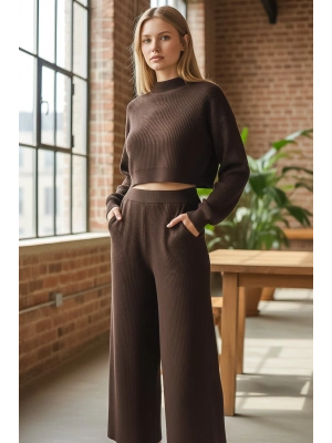 Fitilli Triko Crop & Bol Paça Pantolon Takımı