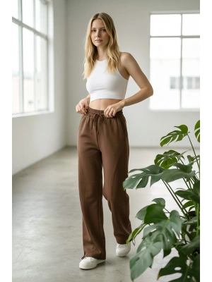 Sheenza Kadın Kahverengi Relax Fit Eşofman Altı – Geniş Paça