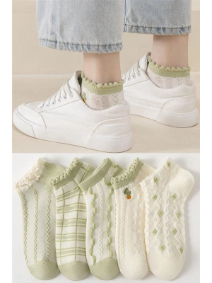 5 Çift Kabartmalı Yeşil Kadın Çorap