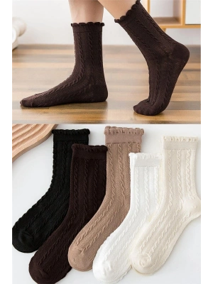 5 Çift Örgü Desenli Kadın Çorap