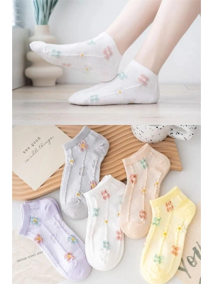 5 Çift Çiçekli Kabartma Desenli Kadın Çorap