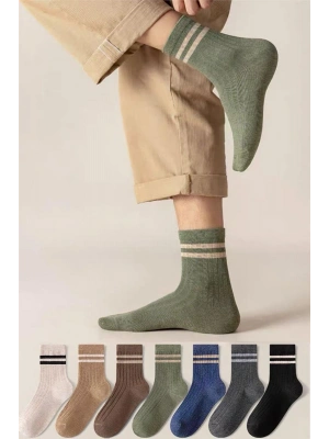7 Çift Unisex Çizgili Desenli Uzun Çorap