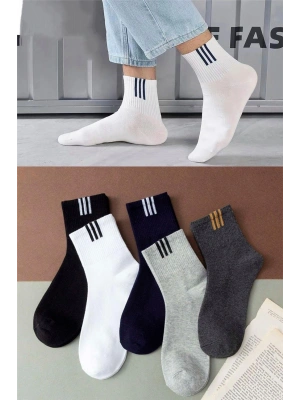 5 Çift Erkek Çizgi Desenli Tenis Çorap