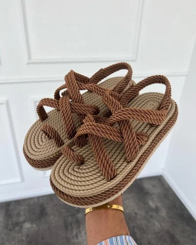 Erkek El yapımı Taba Halat Hasır Taban Sandalet