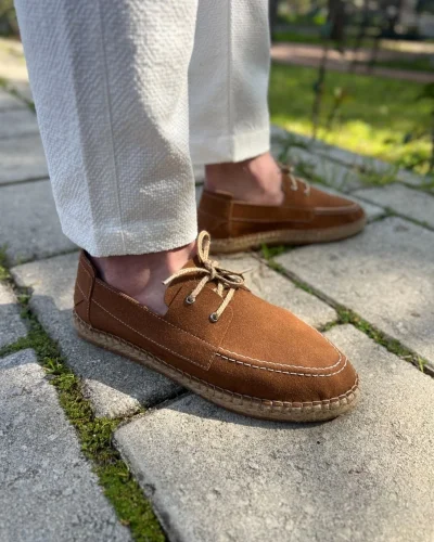 Sahra Erkek Suni Deri Taba Bağcıklı Espadril