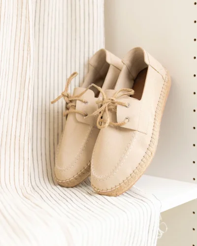 Sahra Erkek Suni Deri Bej Bağcıklı Espadril