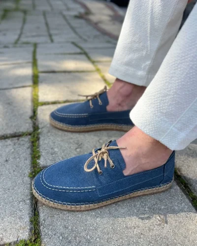 Sahra Erkek Suni Deri Mavi Bağcıklı Espadril