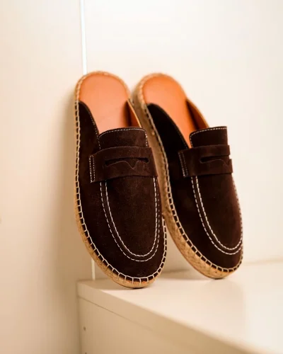 Bloom Hakiki Deri Acı Kahve Kauçuk taban terlik