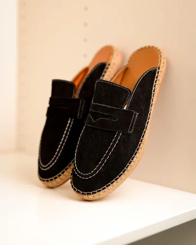 Bloom Hakiki Deri Siyah Kauçuk taban terlik