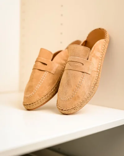 Bloom Hakiki Deri Bej Kauçuk taban terlik