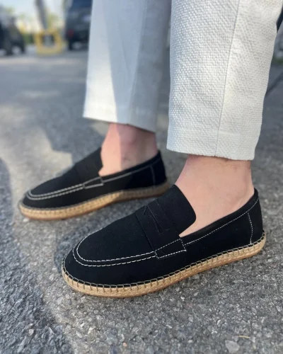 Lotus Erkek Suni Deri Siyah Loafer Espadril