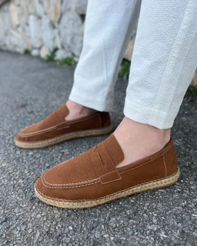 Lotus Erkek Suni Deri Taba Loafer Espadril