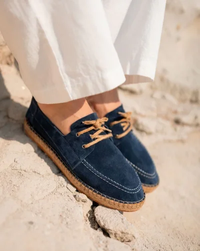 Fleur Hakiki Deri Lacivert Bağcıklı Espadril