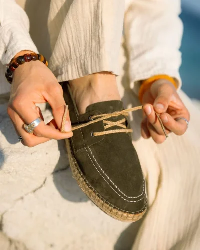 Fleur Hakiki Deri Haki Bağcıklı Espadril