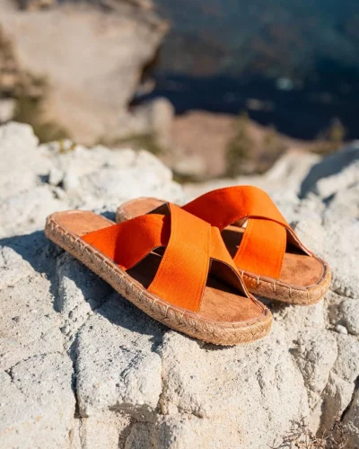 Zeta Oranj Çapraz Keten Erkek Terlik