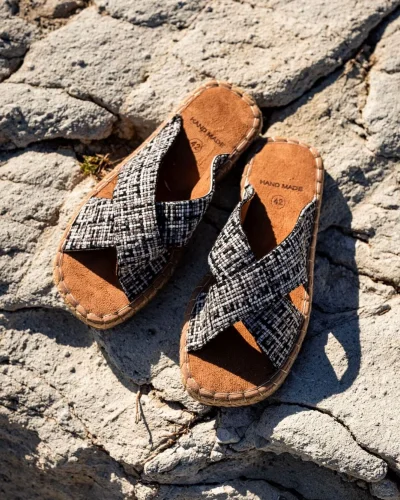 Zeta Erkek Renkli 2 Kumaş Çapraz Keten Terlik