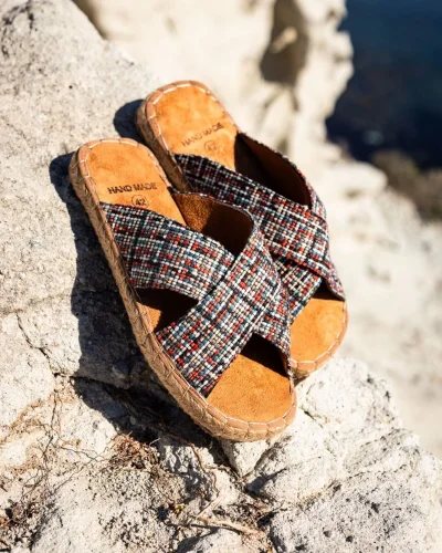 Zeta Kırmızı Çizgili Çapraz Keten Erkek Terlik