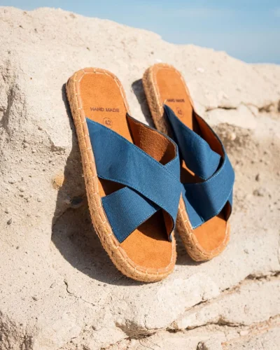 Zeta Mavi Çapraz Keten Erkek Terlik