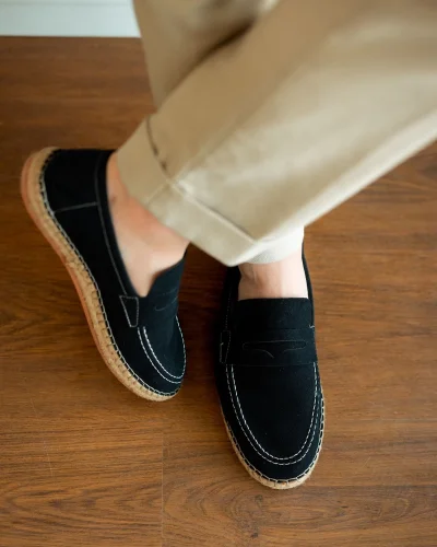 Rose Siyah Hakiki Deri Süet Erkek Loafer