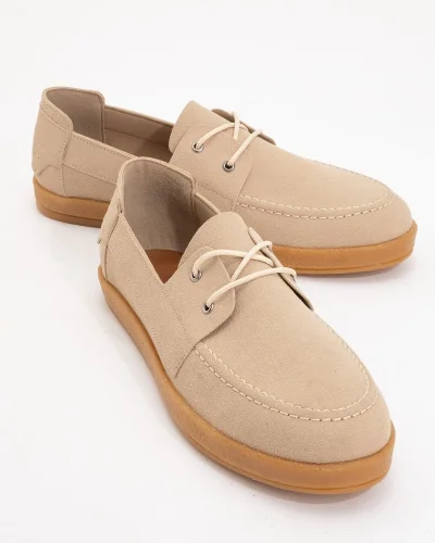 Mary Erkek Bej Deri tozu Bağcıklı ayakkabı