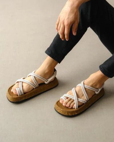 Edwin Erkek Bej Pamuk İp Halat sandalet