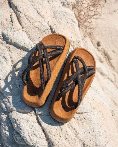 Maya Erkek Siyah Pamuk İp Halat sandalet