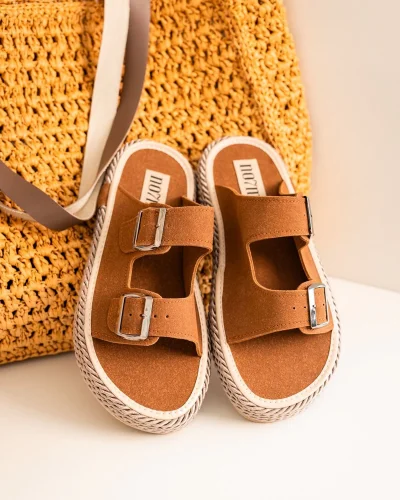 Francesco Taba Çift Tokalı El Yapımı Natural Hasır Erkek Terlik