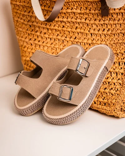 Francesco Vizon Çift Tokalı El Yapımı Natural Hasır Erkek Terlik