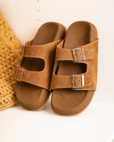 Lorenzo Taba Çift Tokalı Hafif Mantar Taban Erkek Terlik