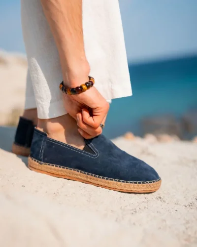 Robert Lacivert Hakiki Deri El Yapımı Erkek Espadril