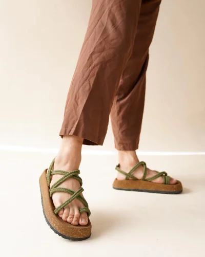 Enrico Haki Doğal Pamuk İp Halat Erkek Sandalet