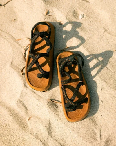 Enrico Siyah Doğal Pamuk İp Halat Erkek Sandalet