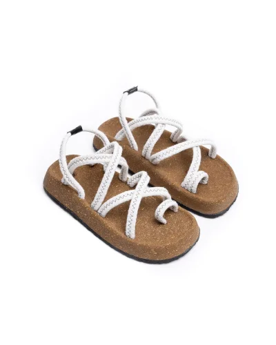 Enrico Beyaz Doğal Pamuk İp Halat Erkek Sandalet