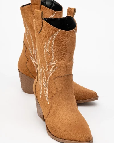 Carla Kadın Taba Süet Nakışlı Dallas Western Kovboy Bot
