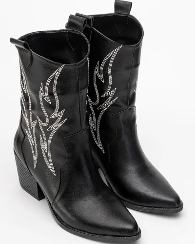 Carla Kadın Siyah Cilt Nakışlı Dallas Western Kovboy Bot