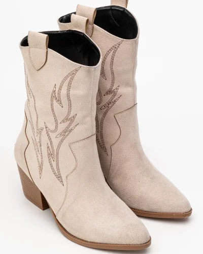 Carla Kadın Bej Süet Nakışlı Dallas Western Kovboy Bot