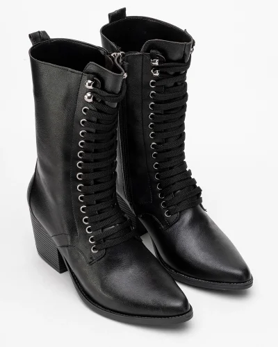 Maria Kadın Siyah Cilt Bağcıklı Postal Western Dallas Bot