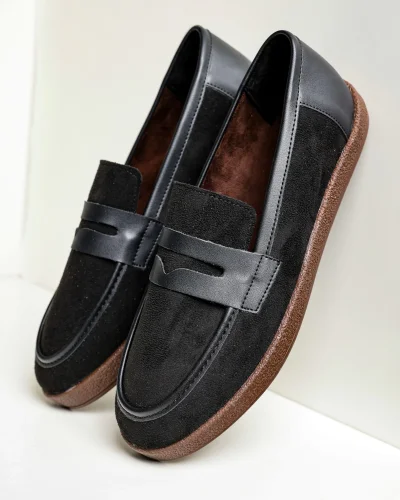Livya Erkek Siyah Süet Garnili Loafer Ayakkabı
