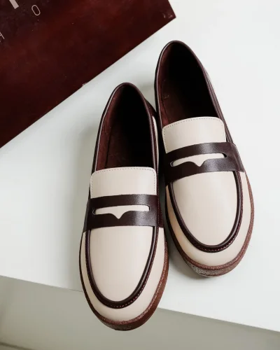 Livya Erkek Bej Garnili Suni Deri Loafer Ayakkabı