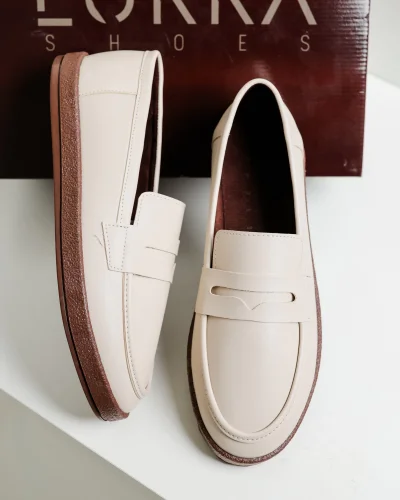 Livya Erkek Bej Suni Deri Loafer Ayakkabı